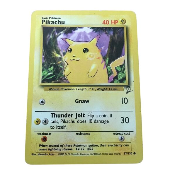 Pokemon Other - Pokemon Pikachu 40 HP Basic Card 87/130 1999 Wizards Of The Coast Yellow Cheeks